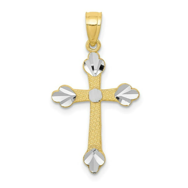 30mm x 16mm Solid 10k Yellow Gold Two Toned Cross Pendant Crucifix Charm 